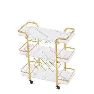 Carrello Bar a Tre Ripiani Dorato con Portabottiglie e Portabicchieri per Famiglie e Piccoli Raduni - Product Image 5