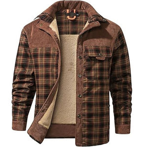 Chaqueta de Franela Vintage con Forro Grueso, Estampado de Camuflaje a Cuadros, Bolsillo Frontal en el Pecho, Capucha con Peluche Cálido, Impermeable, Estilo Urbano, para Hombre, Invierno - Product Image 1