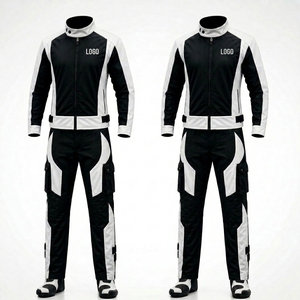 Men Motorcycle Riding Suit Full Sleeve Black White Windproof Polyester Pants Set All Seasons <b>Racing</b> Wear - Product Image 1