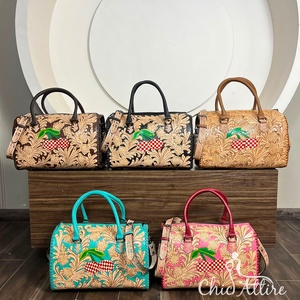 Sac de voyage de luxe en cuir véritable turquoise à carreaux cerise, grande capacité, pour week-end, modèle Speedy - Product Image 1