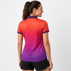 Custom Logo Womens Coral Pink <b>Purple</b> Ombre Short Sleeve <b>Polo</b> <b>Shirt</b> Quick Dry Sublimation Golf Sportswear - Product Image 3