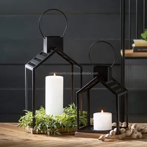 Metal Lantern Candle <b>Holder</b> House Shape Black Tabletop Home Decoration Heat Resistant Outdoor Indoor Use - Product Image 1