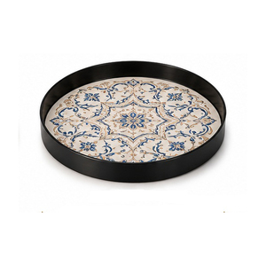 <b>Round</b> <b>Serving</b> <b>Tray</b> Matte Gold Finish Floral Pattern Decorative Residential Use - Product Image 2