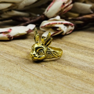 Anillos de conejo de diseño único, estilo bohemio, de latón, con baño de oro de 18k, para mujer, joyería llamativa con diseño de zorro y conejo, para venta al por mayor/OEM/ODM - Product Image 5
