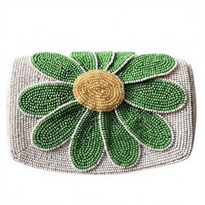 Bolso de Mano de Lujo Hecho a Mano, Clásico, Blanco y Verde, con Cuentas de Perlas, Forro de Algodón, Bordado de Flores Magnéticas, para Fiestas Nocturnas, para Mujer - Product Image 1