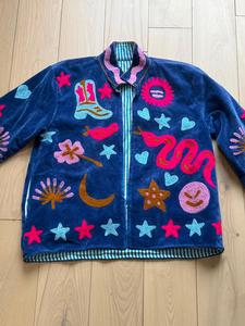 Veste en velours noir respirant à motif floral brodé, col mandarin, manches longues, broderie à la main, pour femme, automne - Product Image 2
