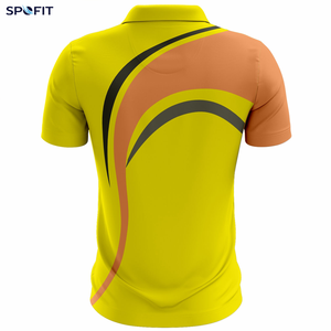 เสื้อโปโลแขนสั้นผู้ชาย SPOFIT สีเหลืองส้มพิมพ์ลายเรขาคณิต ผ้าถักสไตล์สปอร์ต แห้งเร็ว - Product Image 4