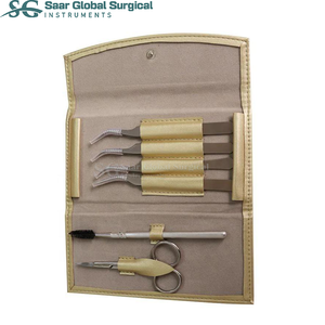 Kit Profesional de Pinzas para Extensión de Pestañas SAAR GLOBAL SURGICAL, 4 Pinzas Curvas, Tijeras, Cepillo, Acero Inoxidable - Product Image 2