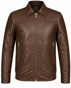 Blouson aviateur en cuir véritable pour homme, vêtement d'extérieur haut de gamme, respirant, écologique, personnalisé, avec doublure en polyester - Product Image 5