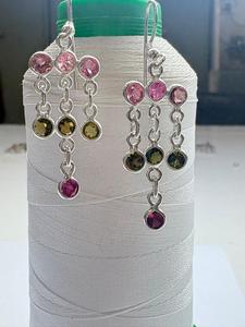 Boucles d'oreilles classiques multicolores en tourmaline, pierres précieuses naturelles, bijoux en argent sterling 925, Gigli Rigli Gems ER0459, pour femmes, anniversaire - Product Image 3