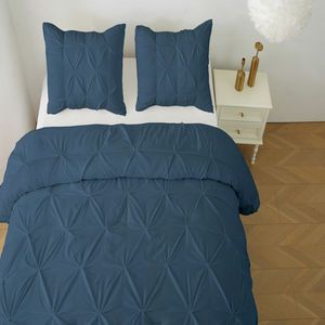Queen Size Comforter Set 3-Piece Pintuck Navy Bedding with 1 Down Alternative Comforter and 2 Pillow Shams Duvet Cover Sets - Product Image 4