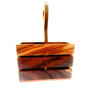 Porte-couverts rustique en bois avec poignée - Organisateur de couverts vintage en bois pour restaurant, cuisine et vaisselle de mariage - Product Image 2