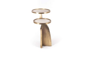 2 top side <b>table</b> in cream shagreen and bronze patina brass luxury nesting side <b>table</b> modern accent <b>table</b> - Product Image 2