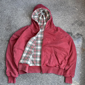 Sweat à capuche zippé réversible personnalisé haut de gamme, doublure écossaise, streetwear en molleton de coton, coupe oversize respirante pour homme, OEM - Product Image 1