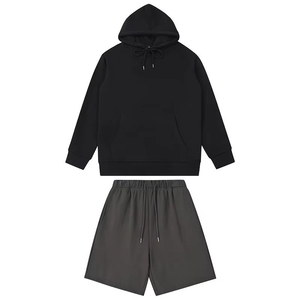 Men's Solid Color Hooded Sweatshirt With Shorts Casual <b>Knitted</b> <b>Set</b> Spring Wear - Product Image 2