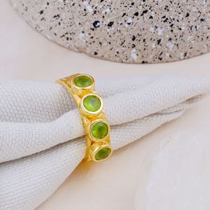 Natural Prehnite Multi Dot Band Adjustable Ring Gold Plated Brass Micro Insert Gemstone Trendy Stainless Steel Statement Rings - Product Image 3