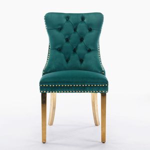 Chaise de salle à manger moderne haut de gamme en bois massif capitonnée de la collection Nikki de AA Furniture avec revêtement en velours contemporain et finition dorée - Product Image 2