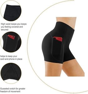 Shorts Deportivos Negros de Cintura Alta con Bolsillos Laterales, de Secado Rápido, Tejido de Spandex, para Mujer, para Fitness y Entrenamiento - Product Image 3