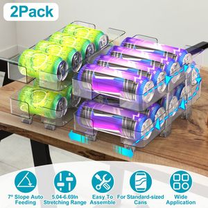Confezione da 2 Organizzatori Regolabili a 2 Livelli per Lattine di Bevande, Supporti per Lattine con Inclinazione di 7 Gradi, Dispenser per Bevande per Frigorifero e Dispensa - Product Image 2