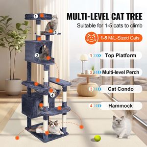 Grande Torre per Gatti da 183 cm con 2 Cucce, Tiragraffi in Sisal, Amaca e Piattaforme per Saltare - Albero da Arrampicata per Gatti da Interno - Product Image 2