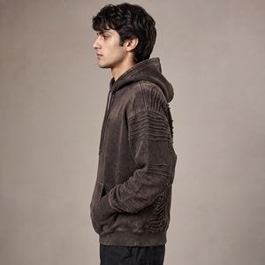Premium Soft Fabric Relaxed <b>Pullover</b> Fit Washed Distressed Style With Decorative Embroidery <b>Men</b> Distressed Embroidery Hoodies - Product Image 3