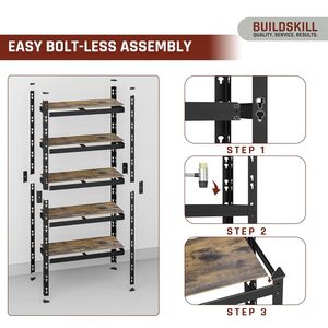 Étagère de rangement robuste BUILDSKILL à 5 niveaux |   Étagère métallique sans boulons avec étagères en contreplaqué MDF, capacité de charge de 175 kg (67x28x12 pouces) - Product Image 2