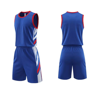 Ensemble uniforme de basket-ball sublimé bleu royal, blanc et rouge, tenue de sport en mesh respirant pour équipe de basket-ball - Product Image 1