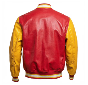Blouson Bomber Rétro Homme Style Universitaire Rouge Jaune Color Block Baseball Letterman Streetwear Personnalisé Vente en Gros Printemps Imperméable - Product Image 5