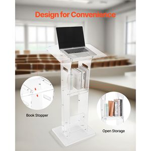 Podio in Acrilico da 43 Pollici, Scrivania Portatile per Laptop con Ampia Superficie di Lettura, Ripiano Portaoggetti, Blocco Libri, Prodotti per Presentazioni - Product Image 3