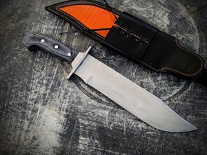 Cuchillo Bowie con mango de madera, hoja de acero inoxidable, punta de clip, herramienta de caza y supervivencia para exteriores, grado industrial OEM, garantía de 3 años - Product Image 3