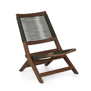 Silla Plegable para Exteriores con Estructura de Madera de Teca Sólida y Cuerda Tejida para Patio - Product Image 1