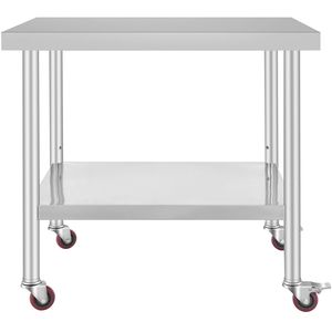 Banco da Lavoro in Acciaio Inox Resistente 36 X 30 X 34 Pollici, Capacità di Carico 700 LBS, 4 Ruote, 3 Livelli di Altezza Regolabili per Alimenti - Product Image 5