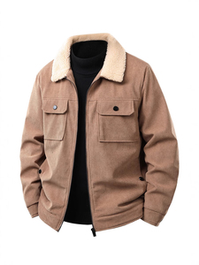 Chaqueta de pana para hombre con forro de sherpa, cremallera frontal, bolsillos, abrigo grueso y cálido para invierno - Product Image 2