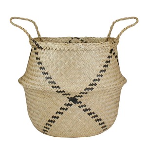 Beige Seagrass Belly <b>Basket</b> with Black Accents and Handles Handmade <b>Storage</b> <b>Basket</b> Wholesale eco-friendly Made in Vietnam - Product Image 1