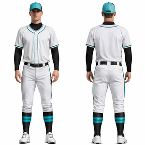 Custom White Teal Baseball Uniform Men Button Jersey Pants Set Breathable Team Sportswear OEM Wholesale - Product Image 1