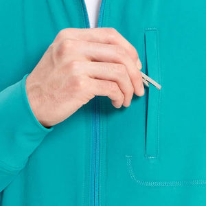 Women's Teal Long Sleeve <b>Scrub</b> <b>Top</b> Knitted Cotton/Polyester Hospital Uniform Zip Neck High Quality Needle Detection Customized - Product Image 6