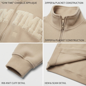 Veste polaire pour homme, col montant, fermeture éclair sur le devant, broderie chenille, vêtements de sport, veste d'entraînement, vêtements décontractés d'hiver, vestes polaires - Product Image 5