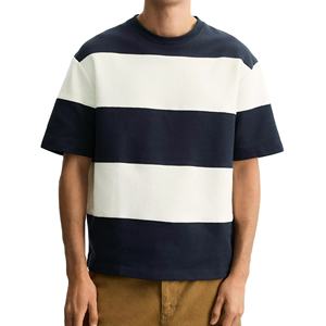 T-shirts rayés à manches courtes pour hommes, coupe confortable, streetwear d'été, col rond, respirant, décontracté, ample, style hip-hop - Product Image 1