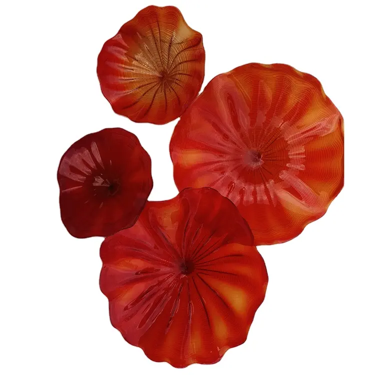 Autumn Colors red mix orange murano glass leaves decoration for wall,ceiling, chandelier