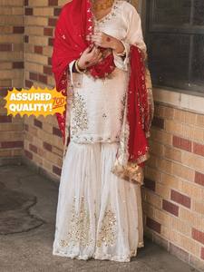 TOP SHARARA DUPATTA FANDY SILK REAL MIRROR SEQUNCE EMBROIDERY WORK LONG SLEEVE SUIT - Product Image 6