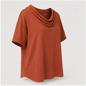 T-shirt pour femme à col bénitier, manches courtes, coupe décontractée, couleur orange rouille WTS-0035 - Product Image 3