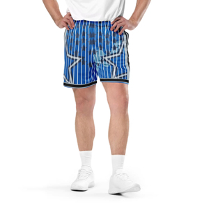 Men's Blue Striped Mesh Basketball Shorts Sublimated Print Elastic Waist Breathable Regular Fit All Seasons Adult Sportwear - Product Image 2