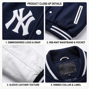New Trendy Lettermen Bomber <b>Jacket</b> 100% Wool/Polyester/Cotton Canvas Casual Winter Front Logo Customizable Fabric <b>Fleece</b> <b>Lining</b> - Product Image 6
