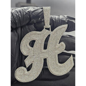Iced Out "H" <b>Initial</b> <b>Necklace</b> Lab Grown Diamond Hip Hop Pendant <b>Silver</b> Bling Chain Custom Jewelry Gift - Product Image 6