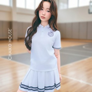 Camisa Blanca Estilo Preppy para Mujer CHAIKO HOUSE, Manga Corta, Logotipo Bordado, Tela Oxford Transpirable, Corte Regular - Product Image 1