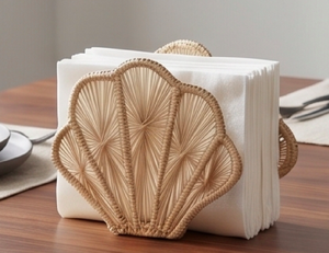 Boîte à mouchoirs en forme de coquille de bambou faite à la main, design bohème, porte-serviettes décoratif pour la cuisine et l'hôtellerie - Product Image 4