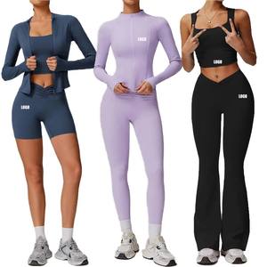 Nuevo conjunto de yoga personalizable para mujer, ropa de gimnasio de 2 piezas a la moda con estampado de logotipo frontal, color sólido, venta al por mayor de Pakistán - Product Image 4