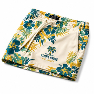 Shorts de bain hawaïens pour hommes, séchage rapide, motif floral tropical, avec poches, taille élastique et cordon de serrage, pour les vacances d'été - Product Image 4