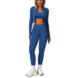 Ensemble de vêtements de sport pour femmes, veste respirante en coton/bambou sans couture, soutien-gorge de sport, leggings, haute élasticité, yoga, gym, vêtements de sport, fitness - Product Image 1