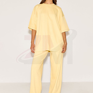 Camiseta Holgada de Cuello Redondo para Mujer, Color Amarillo Sólido, Manga Corta, 100% Algodón Jersey, Transpirable, Ropa Casual de Primavera/Verano - Product Image 5